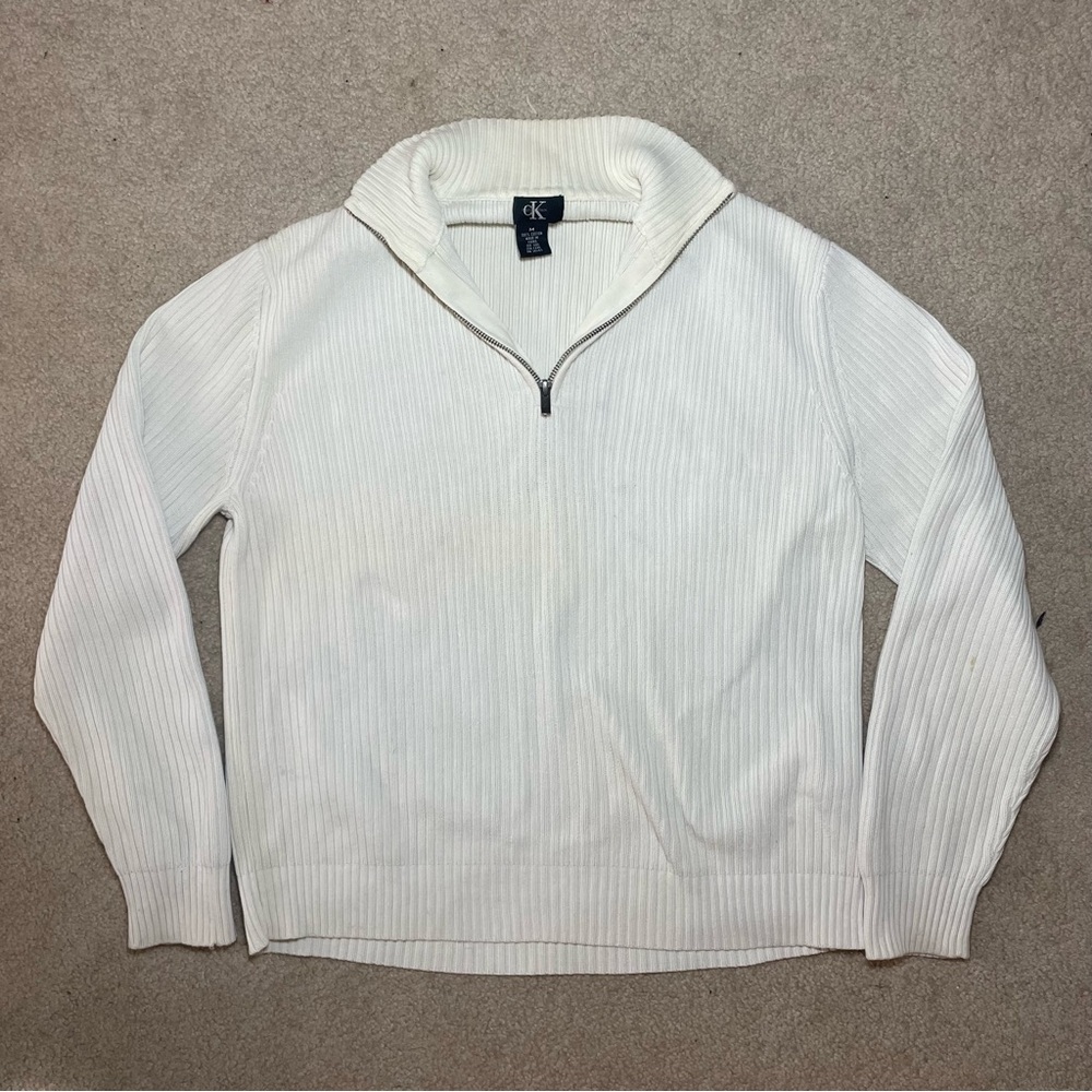 calvin klein white sweater quarter zip